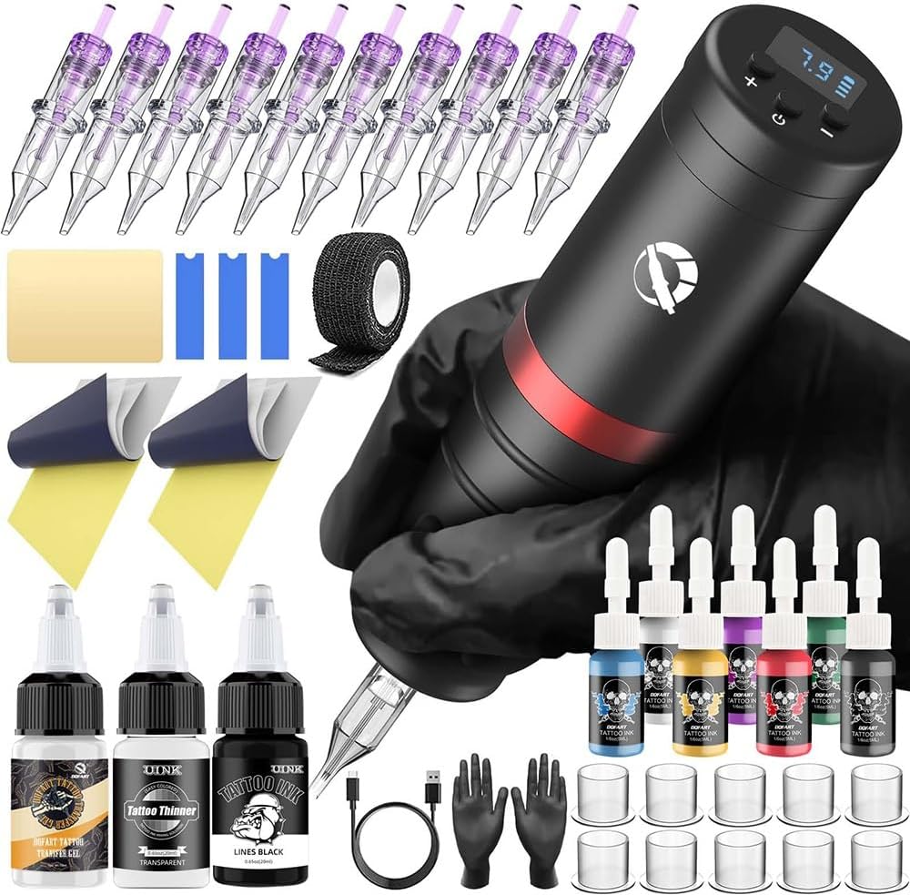 タトゥーマシンセット カートリッジ針付き 楽天市場】ワイヤレスタトゥーマシンセット ショートペン式 10色